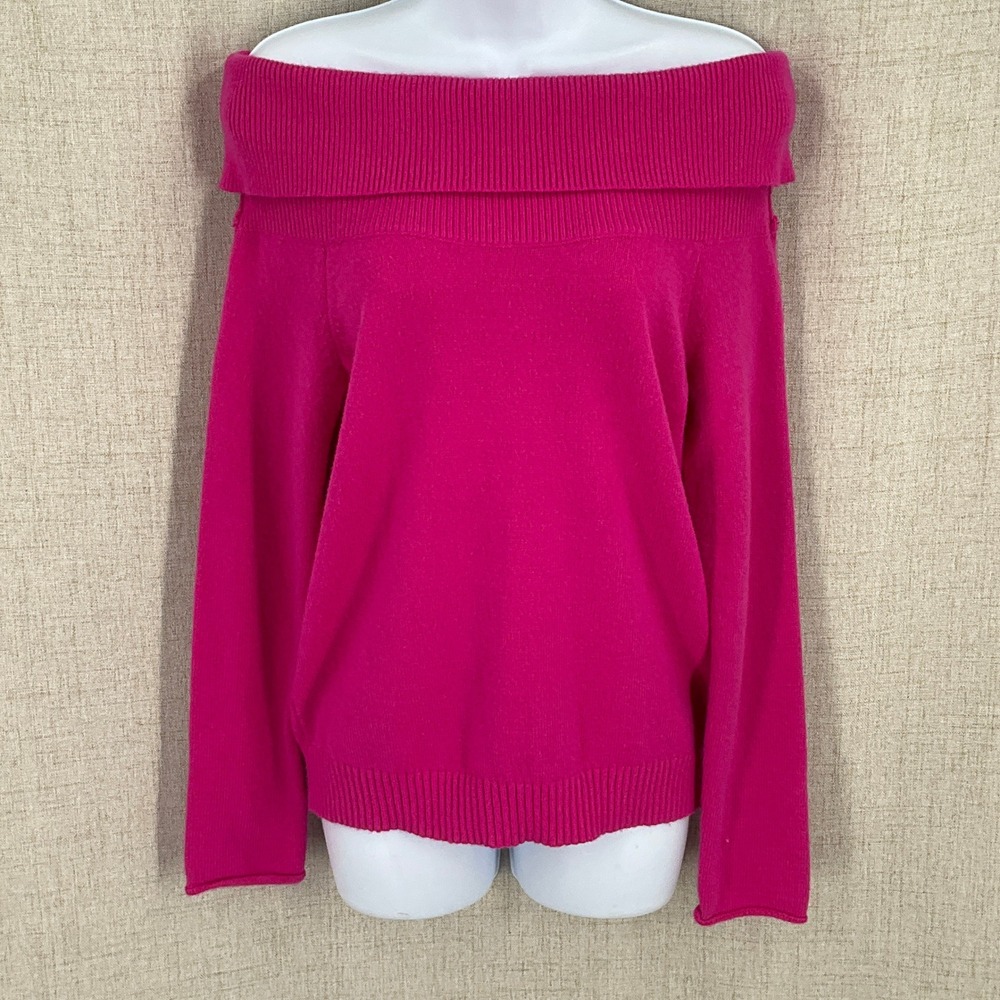 Anthropologie Sweater Womens XS Pink Knit Off Shoulder Cowl Neck Ribbed Romantic